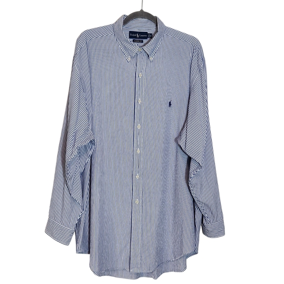 Ralph Lauren Blue Striped Button-Down Shirt Size 18/34-35 Preppy Stripe Shirt - Picture 1 of 8
